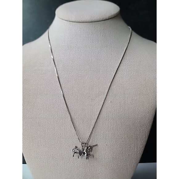 925 Sterling Silver Unicorn Pendant Necklace Vintage - Picture 3 of 10